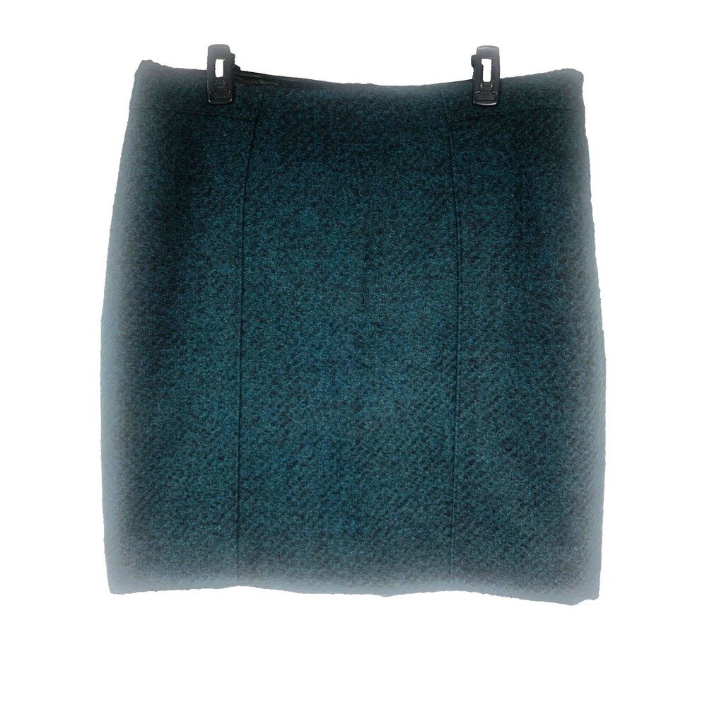 Banana Republic Skirt Size 14 Green Black Textured Flannel Tweed Lined Straight